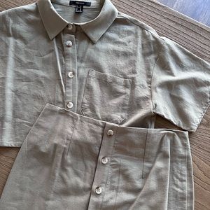 Green Khaki Linen Matching Skirt Set